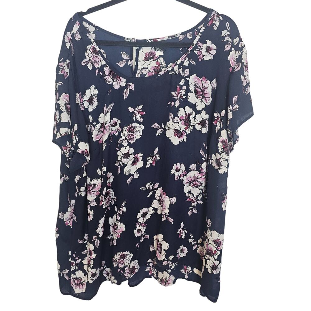 Torrid Top Floral Top Women 4X Blue Plus Size Top Short Sleeve Blouse Casual Top